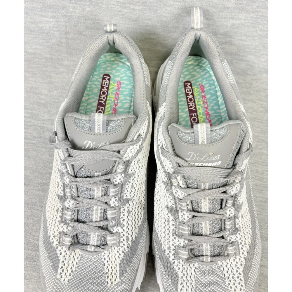 Skechers D'Lites Sneakers Womens 11 Gray White Knit Rhinestone 11955 GYW - Picture 9 of 14